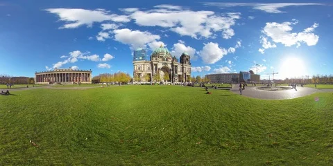 8K 360 VR Berlin Dome park time lapse busy tourists sightseeing urban sunny Stock Footage 104870026