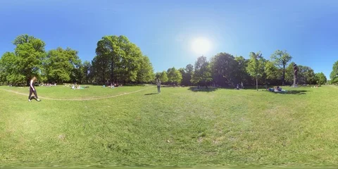 8K 360 VR Berlin Park - girls playing badminton, summer atmosphere Stock Footage 92389003