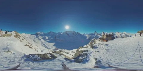 8K 360 VR Gornergrat view with Matterhorn in Background near Zermatt Stock Footage 83950642