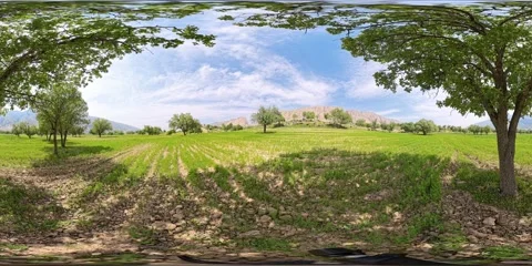8K 360 VR Landscape of Green Valley Stock Footage 340020239