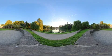 8K 360 VR Video Overlooking Lake with Tree Background in Park Video stock 311631726