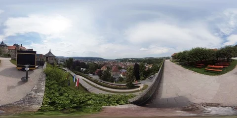 8K 360 VR - view from historic fortress down on town surrounded by nature Stock Footage 92084797