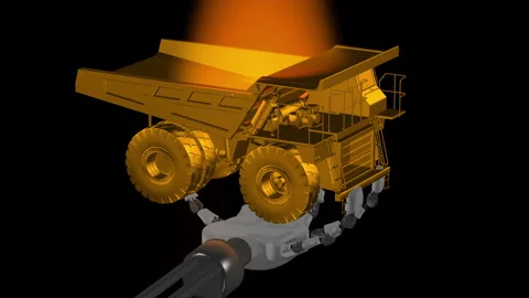 8k-3d, CAT truck loop, robot in hand Stock Footage 327806371