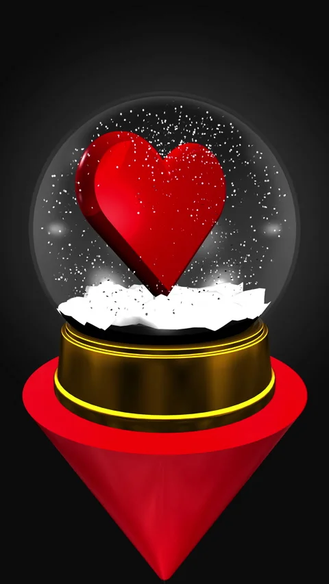 8k-3d, Snow Globe and Heart Vertical,  Valentine's Day gift Loop Stock Footage 324848199