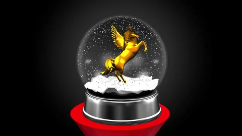 8k-3d, Snow Globe and Golden Flying Horse Video stock 325293025