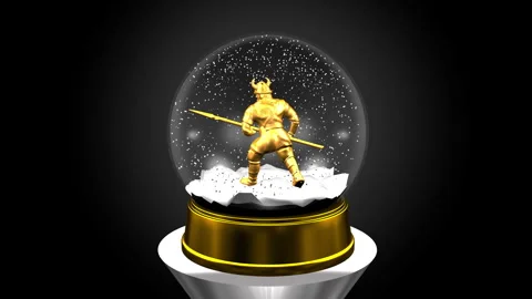 8k-3d, Snow Globe and Golden Viking Warrior Loop Video stock 325606894