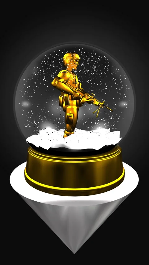 8k-3d, Snow Globe and Golden Soldier Vertical Loop Stock Footage 325723905