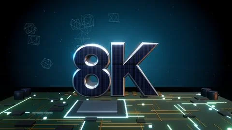 8K 3D Text with Floating Polygons on a Circuit Board Stock Illustration