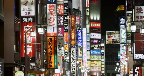 8K 60p Shinjuku Neon Lights. Tokyo Japan Stock Footage