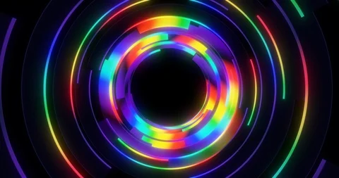 8K abstract loop of rainbow colorful rings in mechanical motion. Soft glow Video stock 122468083
