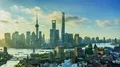 8K: Aerial view of Shanghai from skyscraper at sunrise. 4k or 4k+ Resolution