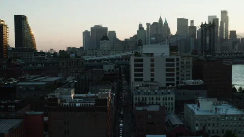 8K Aerial View Shot of DUMBO, Brooklyn and Manhattan Bridge, New York Stock Footage 335898437