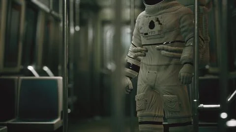 8K Astronaut Inside of the old non-modernized subway car in USA Stock Illustration