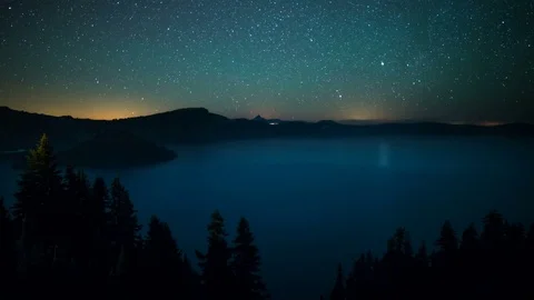 8K Aurora and Perseid Meteor Shower in Crater Lake National Park Oregon USA Stock Footage
