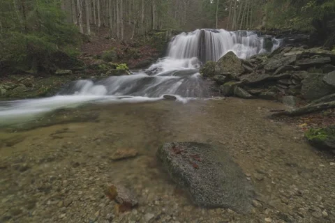 8K Autumn forest waterfall Stock Footage 255966481