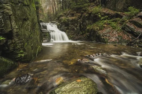 8K Autumn waterfall in the forest Stock Footage 255969287