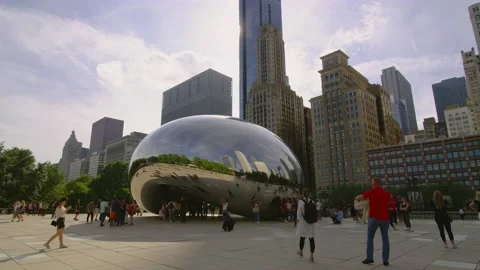 8K Cloud Gate aka BEAN with tourists Chicago, Illinois, United States Stock Footage