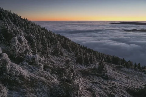 8K Colorfull winter low clouds sunset Stock Footage 256039809