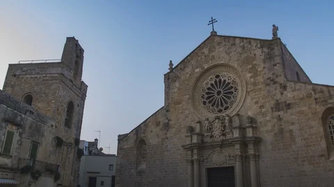 8K Day to night time lapse of ancient Roman cathedral in Otranto, Salento Stock Footage 111318616