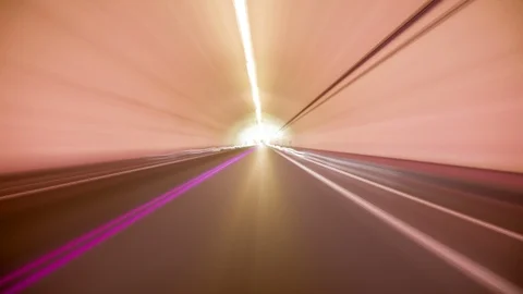 8K Driving Hyperlapse Tunnel VJ Loop Stock Footage