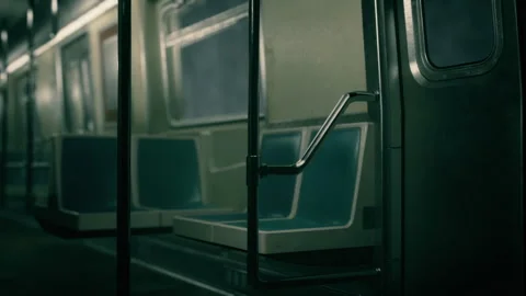 8K empty metal subway train in urban Chicago Stock Footage 253490528