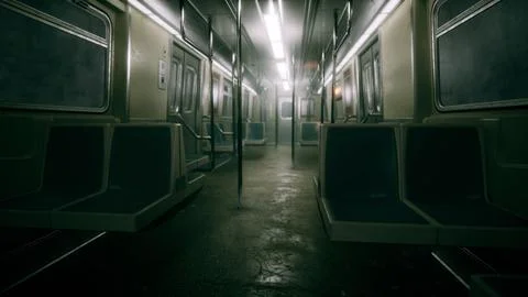 8K empty metal subway train in urban Chicago Stock Illustration