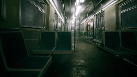 8K empty metal subway train in urban Chicago Stock Illustration