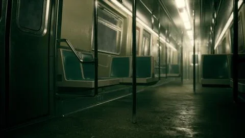 8K empty metal subway train in urban Chicago Stock Illustration