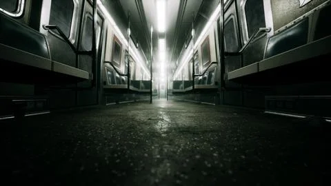 8K empty metal subway train in urban Chicago Stock Illustration