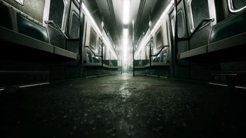 8K empty metal subway train in urban Chicago Stock Illustration
