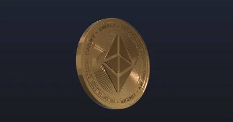 8K etherium ETH coin token spinning rotation seamless loop dark blue background Stock Footage 155684682