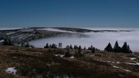 8K Full moon night low clouds on the mountains Stock Footage 255617121