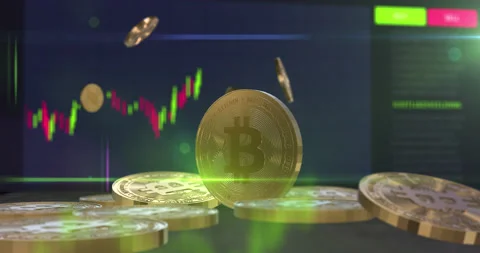 8K High quality Bitcoin BTC coin bull market exchange Stock Footage 155775199