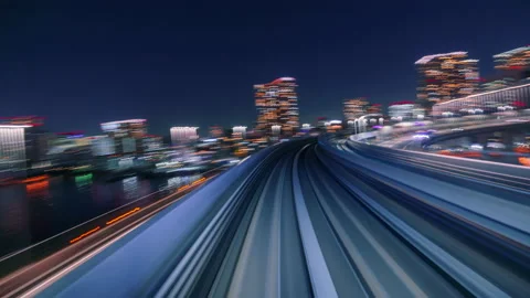 8K Hyperlapse of automated train moving across Rainbow bridge, Tokyo, Japan Stock Footage 137266648