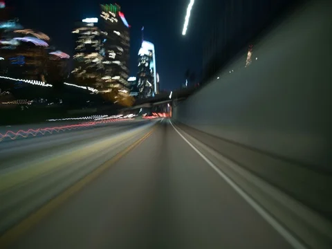 8K Hyperlapse Driving Los Angeles Downtown Time Lapse on Freeway Stock Footage 84269455