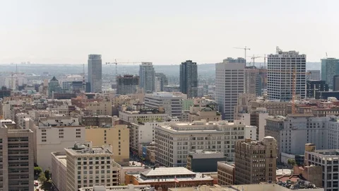 8K Los Angeles Downtown Daytime Skyline and Traffic Time Lapse Stock Footage