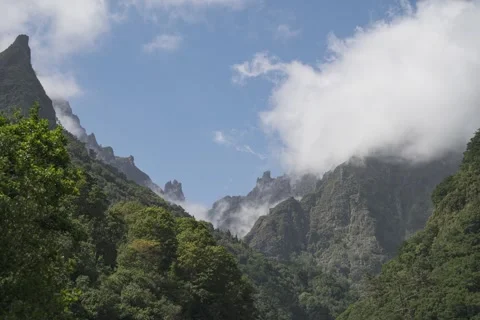 8K Madeira clouds rolling in the green valley Stock Footage 256308433