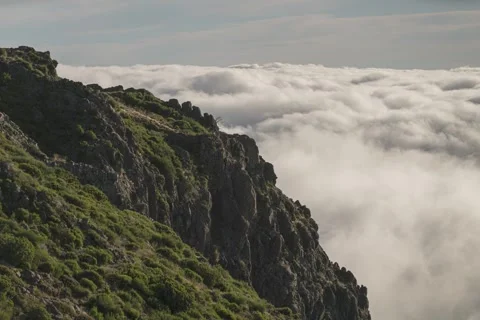 8K Madeira low clouds and green mountains Video stock 256233237