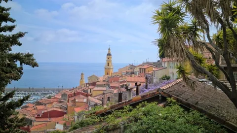 8K Menton Over Rooftops Stock Footage 151032987
