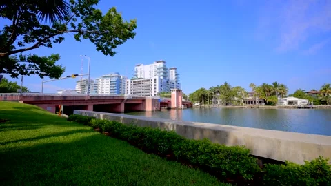 8k Miami Beach background scenes. View of park by Indian Creek and 63rd Str.. Video stock 310013997