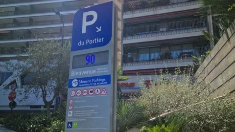 8K Monaco Parking Sign Stock Footage 138197875