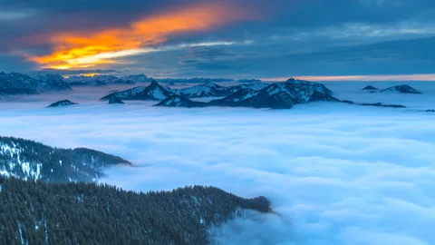 8K Mountain winter sunset alps mountains foggy nature landscapes Video stock 147517565