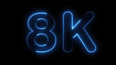 8K neon glowing blue digital number on black background ultra HD display Stock Illustration