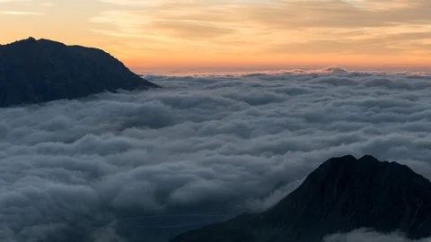 8K New Zealand Mount Cook national park covered by morning fog Stock Footage