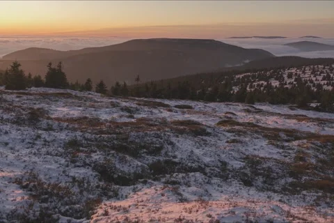 8K Orange sunset over the winter landscape Stock Footage 256096003
