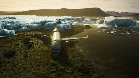 8K plane wreck on the black beach Stock Illustration