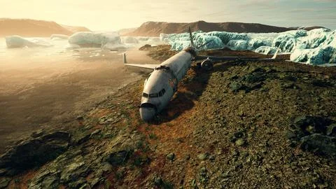 8K plane wreck on the black beach Stock Illustration