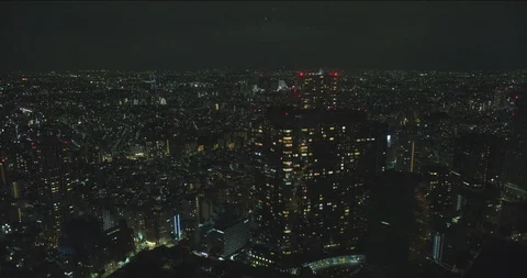 8K R3D  japan,tokyo,shinjyuku,Night view,skyscraper,Overlook,bussiness Stock Footage