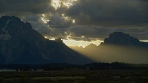 8K rays of light by Mt Moran, Grand Teton park, Grand Teton National Park Stock Footage 107185239