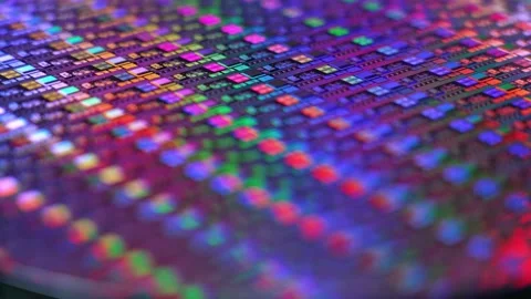 8K Rotating Microchip Silicon Wafer Stock Footage 230183579